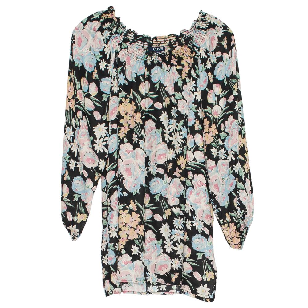 Chaps Boho Peasant Top Dark Floral Black Sheer XL Flowy Romantic Cottagecore